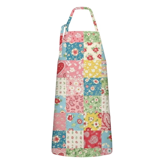Pioneer Flower Floral Print Pattern Apron for Women and Men, Cotton Linen Waterproof with Pockets, Adjustable, 33x27 Inch for Kitchen, Gardening, BBQ, Salon