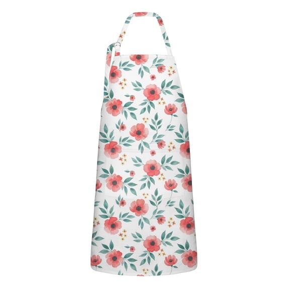 Pioneer Flower Floral Print Pattern Apron for Women and Men, Cotton Linen Waterproof with Pockets, Adjustable, 33x27 Inch for Kitchen, Gardening, BBQ, Salon