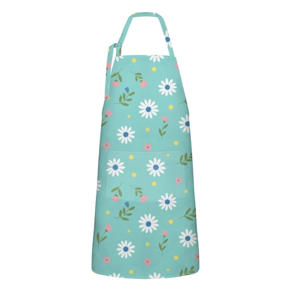 Pioneer Flower Floral Print Pattern Apron for Women and Men, Cotton Linen Waterproof with Pockets, Adjustable, 33x27 Inch for Kitchen, Gardening, BBQ, Salon