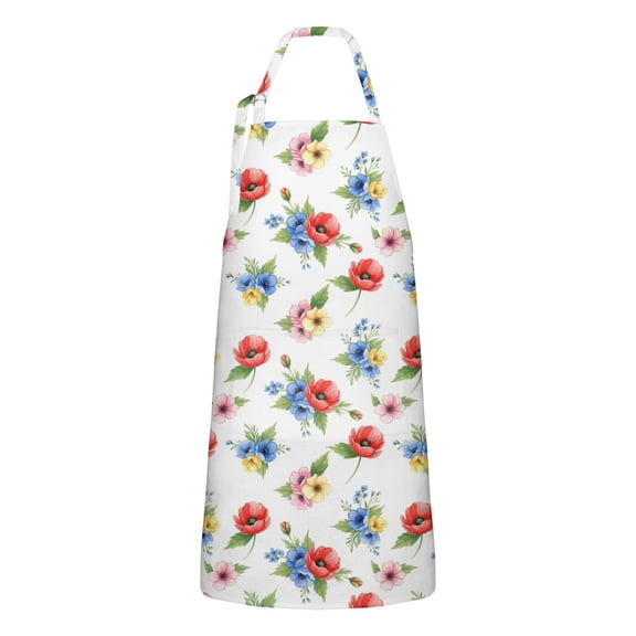 Pioneer Flower Floral Print Pattern Apron for Women and Men, Cotton Linen Waterproof with Pockets, Adjustable, 33x27 Inch for Kitchen, Gardening, BBQ, Salon