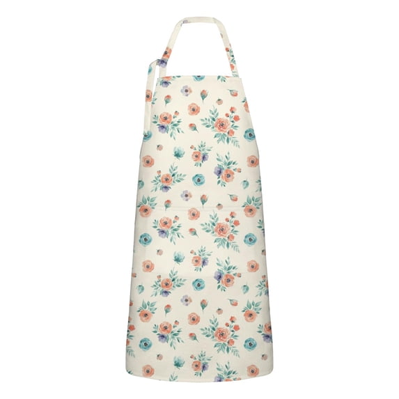 Pioneer Flower Floral Print Pattern Apron for Women and Men, Cotton Linen Waterproof with Pockets, Adjustable, 33x27 Inch for Kitchen, Gardening, BBQ, Salon