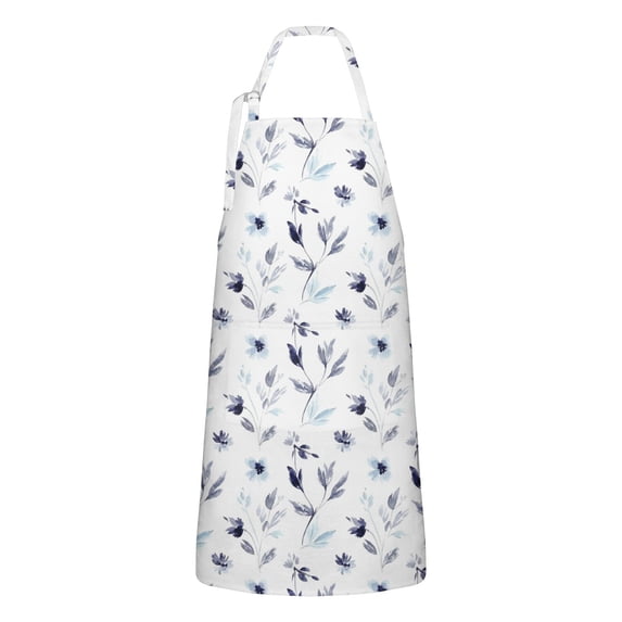 Pioneer Flower Floral Print Pattern Apron for Women and Men, Cotton Linen Waterproof with Pockets, Adjustable, 33x27 Inch for Kitchen, Gardening, BBQ, Salon