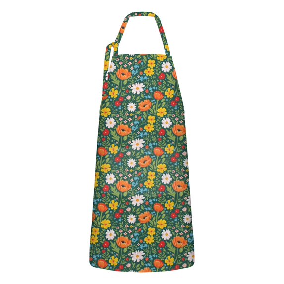 Pioneer Flower Floral Print Pattern Apron for Women and Men, Cotton Linen Waterproof with Pockets, Adjustable, 33x27 Inch for Kitchen, Gardening, BBQ, Salon