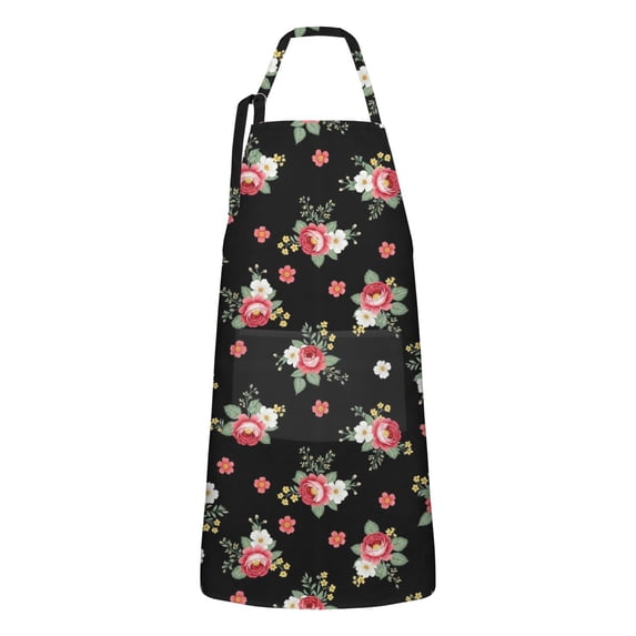 Pioneer Flower Floral Print Pattern Apron for Women and Men, Cotton Linen Waterproof with Pockets, Adjustable, 33x27 Inch for Kitchen, Gardening, BBQ, Salon