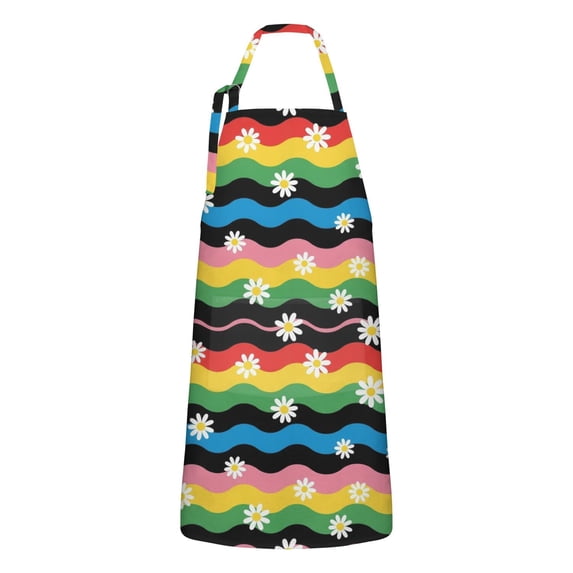 Pioneer Flower Floral Print Pattern Apron for Women and Men, Cotton Linen Waterproof with Pockets, Adjustable, 33x27 Inch for Kitchen, Gardening, BBQ, Salon