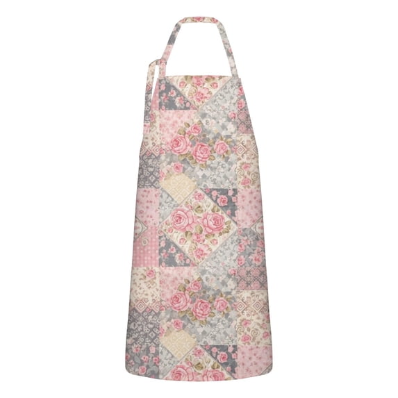 Pioneer Flower Floral Print Pattern Apron for Women and Men, Cotton Linen Waterproof with Pockets, Adjustable, 33x27 Inch for Kitchen, Gardening, BBQ, Salon