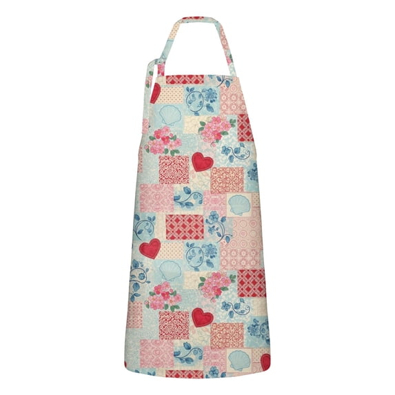 Pioneer Flower Floral Print Pattern Apron for Women and Men, Cotton Linen Waterproof with Pockets, Adjustable, 33x27 Inch for Kitchen, Gardening, BBQ, Salon