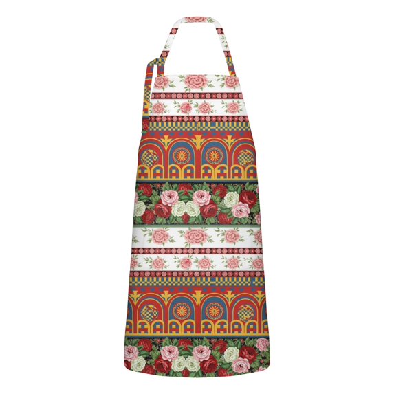 Pioneer Flower Floral Print Pattern Apron for Women and Men, Cotton Linen Waterproof with Pockets, Adjustable, 33x27 Inch for Kitchen, Gardening, BBQ, Salon