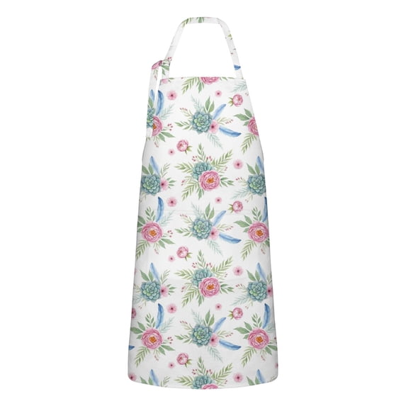 Pioneer Flower Floral Print Pattern Apron for Women and Men, Cotton Linen Waterproof with Pockets, Adjustable, 33x27 Inch for Kitchen, Gardening, BBQ, Salon