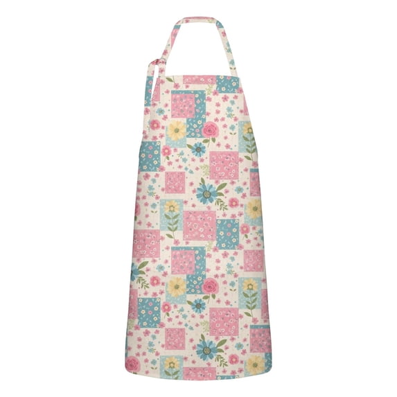 Pioneer Flower Floral Print Pattern Apron for Women and Men, Cotton Linen Waterproof with Pockets, Adjustable, 33x27 Inch for Kitchen, Gardening, BBQ, Salon