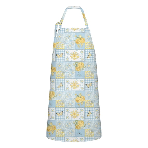 Pioneer Flower Floral Print Pattern Apron for Women and Men, Cotton Linen Waterproof with Pockets, Adjustable, 33x27 Inch for Kitchen, Gardening, BBQ, Salon