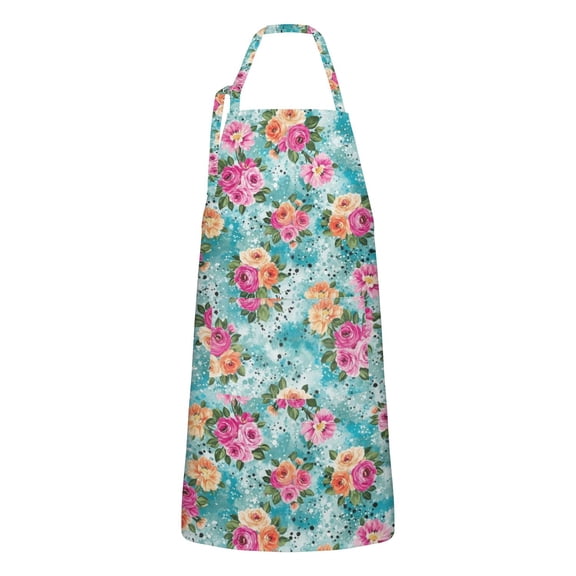 Pioneer Flower Floral Print Pattern Apron for Women with Pockets, Cotton Linen Waterproof Adjustable Apron for Kitchen Cooking Gardening BBQ Salon 33"x27"