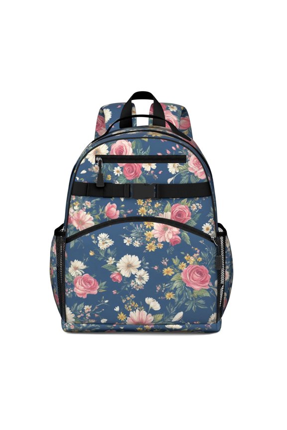 Pioneer Flower Floral Print Pattern Backpack for School,Cute School Bag,Schoolbag with Adjustable Shoulder Straps & Padded Back,15.25"x11.5"x5.25"