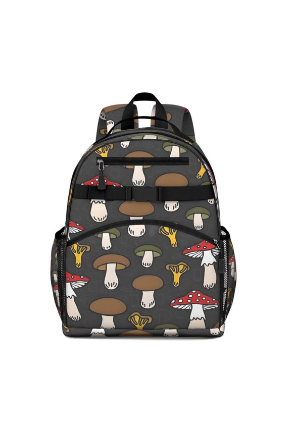 Colorful Mushroom Pattern Dark Pattern Backpack for School,Cute School Bag,Schoolbag with Adjustable Shoulder Straps & Padded Back,15.25"x11.5"x5.25"