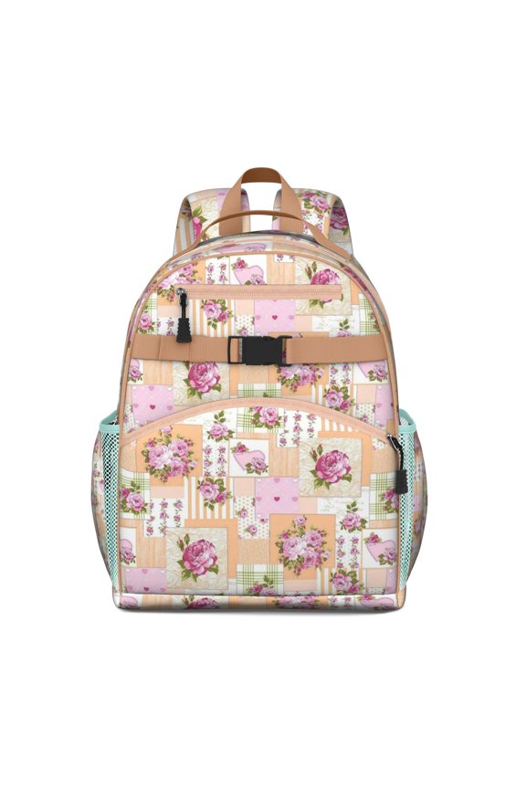Pioneer Flower Floral Print Pattern Backpack for School,Cute School Bag,Schoolbag with Adjustable Shoulder Straps & Padded Back,15.25"x11.5"x5.25"