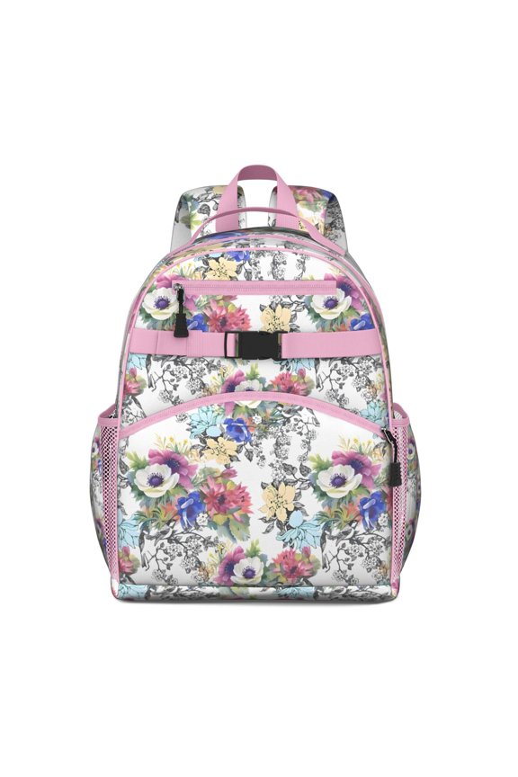 Pioneer Flower Floral Print Pattern Backpack for School,Cute School Bag,Schoolbag with Adjustable Shoulder Straps & Padded Back,15.25"x11.5"x5.25"