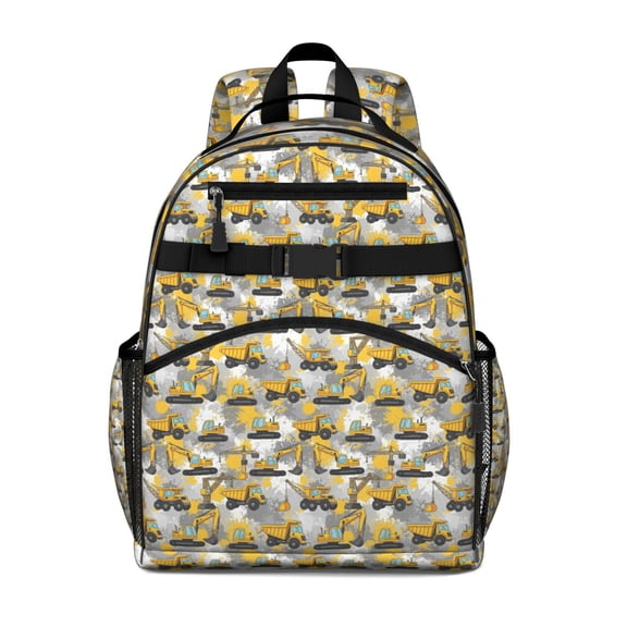 Cartoon Construction Vehicles Splatter Gray Pattern Backpack for School,Cute School Bag,Schoolbag with Adjustable Shoulder Straps & Padded Back,15.25"x11.5"x5.25"