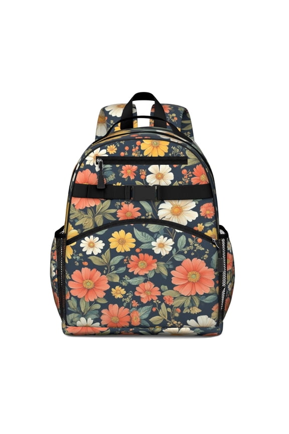 Pioneer Flower Floral Print Pattern Backpack for School,Cute School Bag,Schoolbag with Adjustable Shoulder Straps & Padded Back,15.25"x11.5"x5.25"