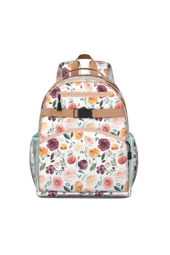 Pioneer Flower Floral Print Pattern Backpack for School,Cute School Bag,Schoolbag with Adjustable Shoulder Straps & Padded Back,15.25"x11.5"x5.25"