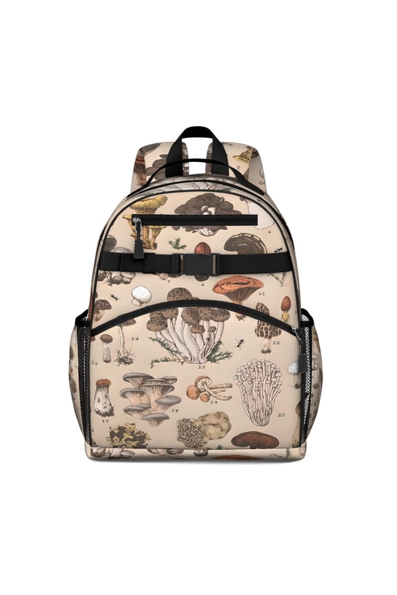 Brown Mushroom Specimen Beige Pattern Backpack for School,Cute School Bag,Schoolbag with Adjustable Shoulder Straps & Padded Back,15.25"x11.5"x5.25"