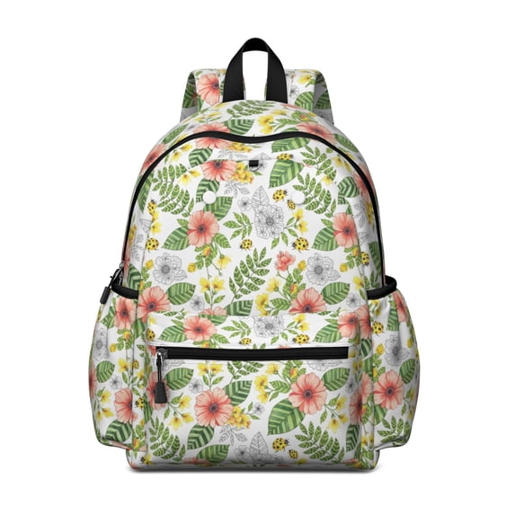 Pioneer Flower Floral Print Pattern Backpack for School, Cute School Bag with Adjustable Shoulder Straps and Padded Back, 13.4"x11"x4.7"