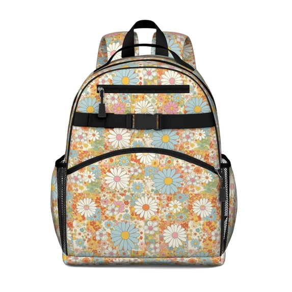 Pioneer Flower Floral Print Pattern Backpack for School, Cute School Bag with Adjustable Shoulder Straps and Padded Back, 15.25"x11.5"x5.25"