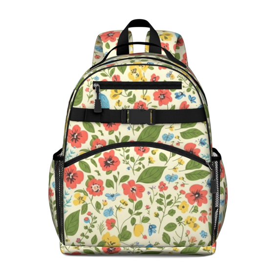 Pioneer Flower Floral Print Pattern Backpack for School, Cute School Bag with Adjustable Shoulder Straps and Padded Back, 15.25"x11.5"x5.25"