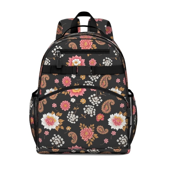 Pioneer Flower Floral Print Pattern Backpack for School, Cute School Bag with Adjustable Shoulder Straps and Padded Back, 15.25"x11.5"x5.25"
