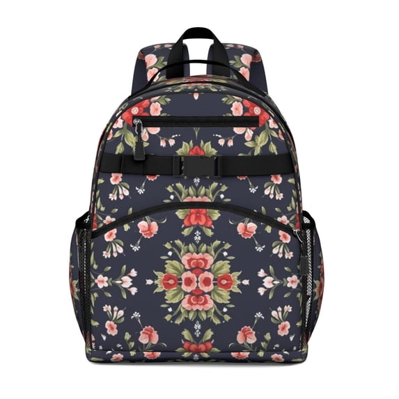 Pioneer Flower Floral Print Pattern Backpack for School, Cute School Bag with Adjustable Shoulder Straps and Padded Back, 15.25"x11.5"x5.25"