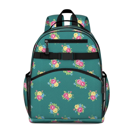 Pioneer Flower Floral Print Pattern Backpack for School, Cute School Bag with Adjustable Shoulder Straps and Padded Back, 15.25"x11.5"x5.25"