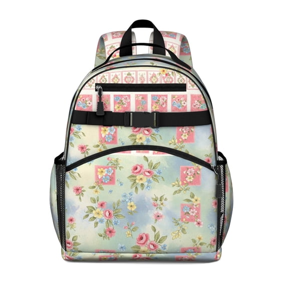 Pioneer Flower Floral Print Pattern Backpack for School, Cute School Bag with Adjustable Shoulder Straps and Padded Back, 15.25"x11.5"x5.25"