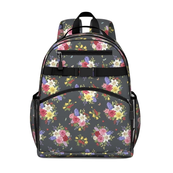 Pioneer Flower Floral Print Pattern Backpack for School, Cute School Bag with Adjustable Shoulder Straps and Padded Back, 15.25"x11.5"x5.25"