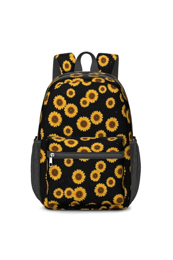 Sunflower Black Pattern 17" School Backpacks for Teens,Waterproof Oxford Fabric,S-Shape Padded Straps for School,Travel,Hiking,Camping