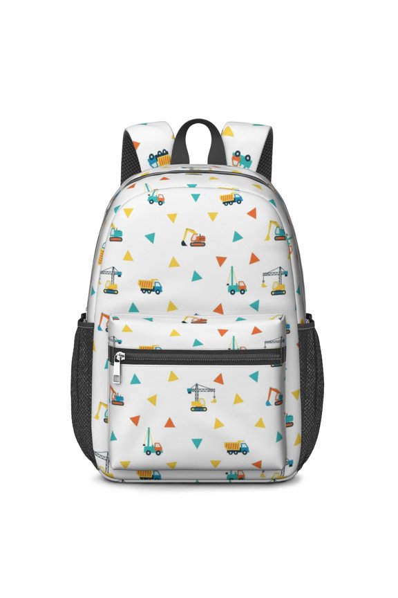Excavator and Triangle White Pattern 17" School Backpacks for Teens,Waterproof Oxford Fabric,S-Shape Padded Straps for School,Travel,Hiking,Camping
