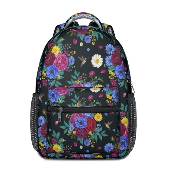 Pioneer Flower Floral Print Pattern Backpack for School, Cute School Bag with Adjustable Shoulder Straps and Padded Back, 15.3"x11"x6.7"