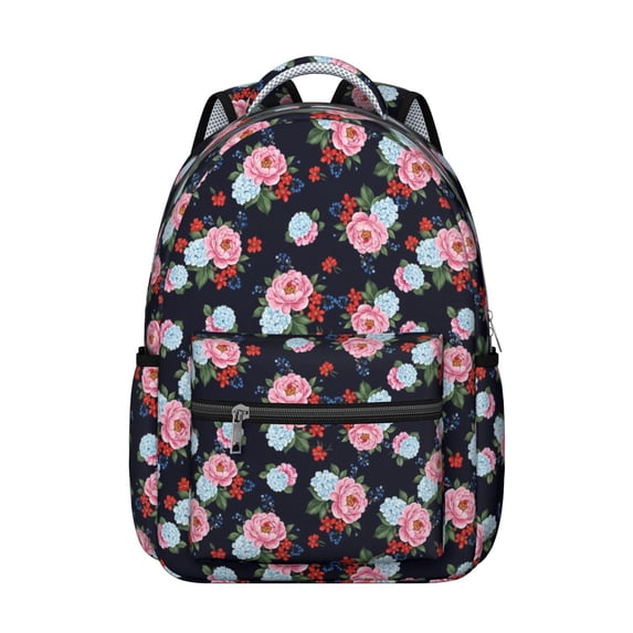 Pioneer Flower Floral Print Pattern Backpack for School, Cute School Bag with Adjustable Shoulder Straps and Padded Back, 15.3"x11"x7.1"