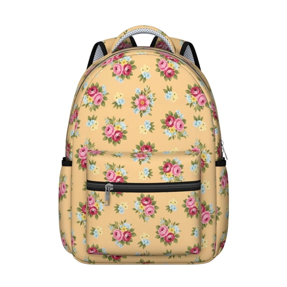 Pioneer Flower Floral Print Pattern Backpack for School, Cute School Bag with Adjustable Shoulder Straps and Padded Back, 15.3"x11"x7.1"