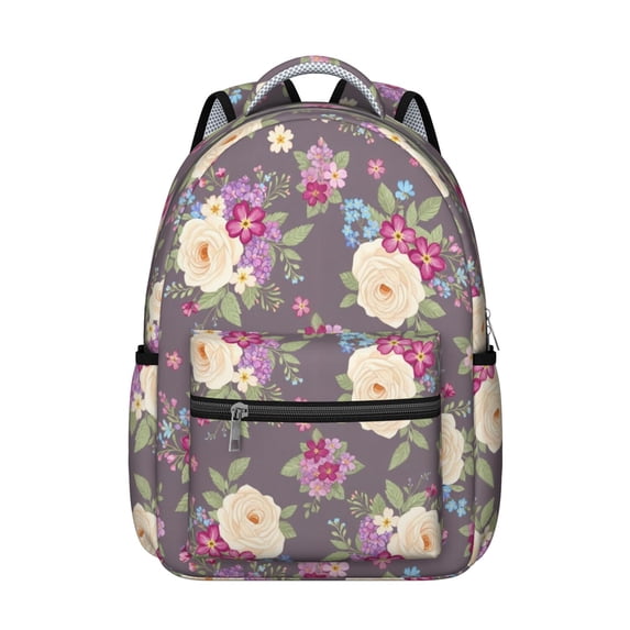 Pioneer Flower Floral Print Pattern Backpack for School, Cute School Bag with Adjustable Shoulder Straps and Padded Back, 15.3"x11"x7.1"