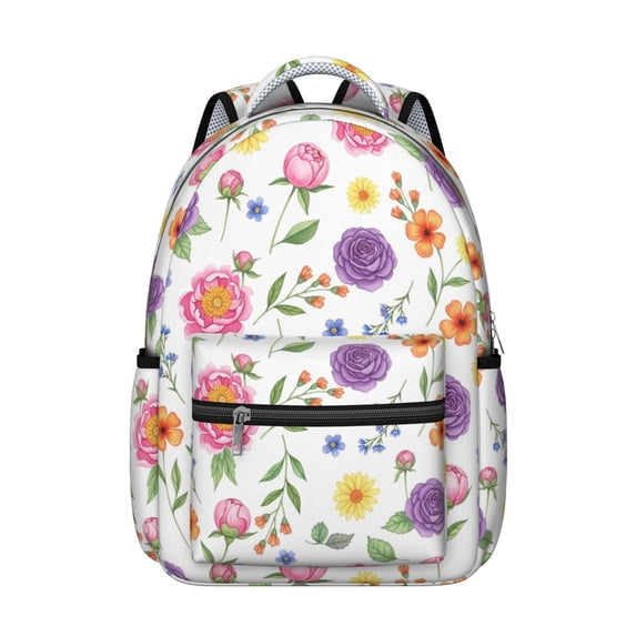 Pioneer Flower Floral Print Pattern Backpack for School, Cute School Bag with Adjustable Shoulder Straps and Padded Back, 15.3"x11"x7.1"
