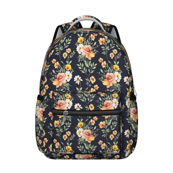 Pioneer Flower Floral Print Pattern Backpack for School, Cute School Bag with Adjustable Shoulder Straps and Padded Back, 15.3"x11"x7.1"