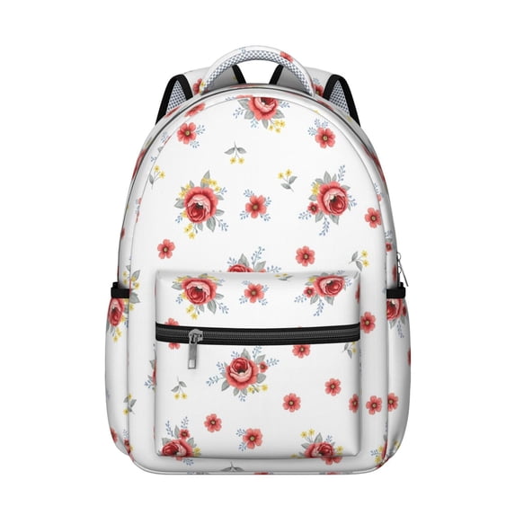 Pioneer Flower Floral Print Pattern Backpack for School, Cute School Bag with Adjustable Shoulder Straps and Padded Back, 15.3"x11"x7.1"