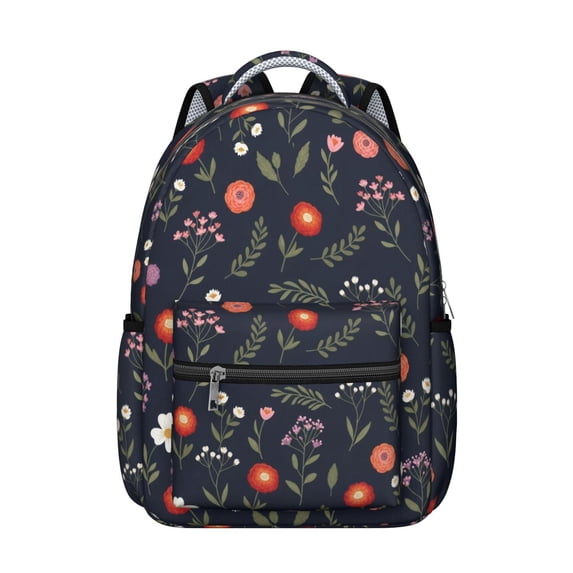 Pioneer Flower Floral Print Pattern Backpack for School, Cute School Bag with Adjustable Shoulder Straps and Padded Back, 15.3"x11"x7.1"