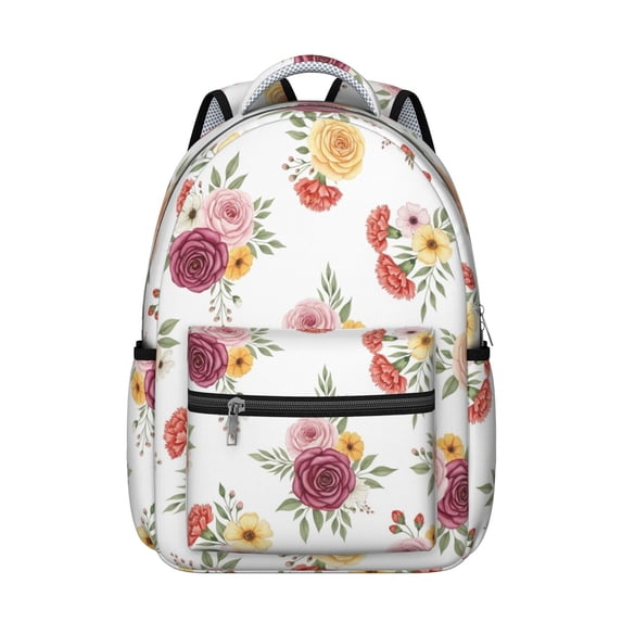 Pioneer Flower Floral Print Pattern Backpack for School, Cute School Bag with Adjustable Shoulder Straps and Padded Back, 15.3"x11"x7.1"