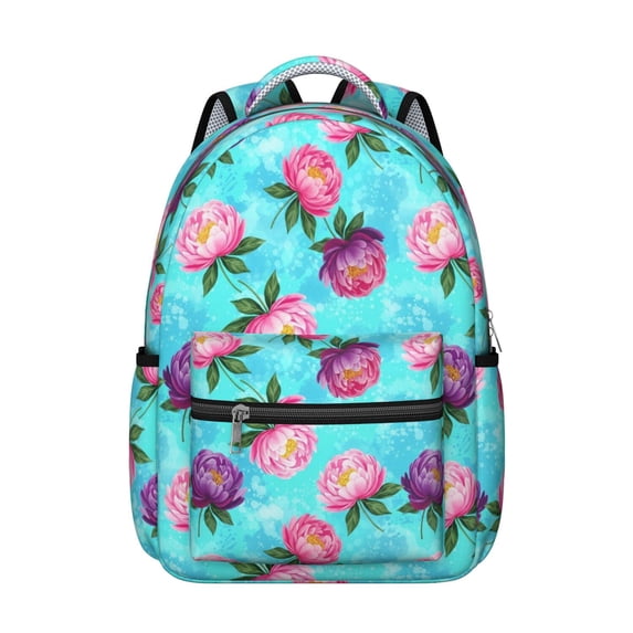 Pioneer Flower Floral Print Pattern Backpack for School, Cute School Bag with Adjustable Shoulder Straps and Padded Back, 15.3"x11"x7.1"