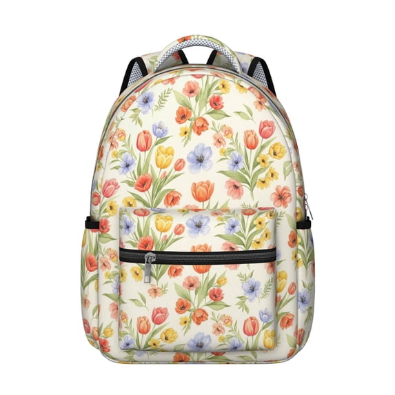 Pioneer Flower Floral Print Pattern Backpack for School, Cute School Bag with Adjustable Shoulder Straps and Padded Back, 15.3"x11"x7.1"