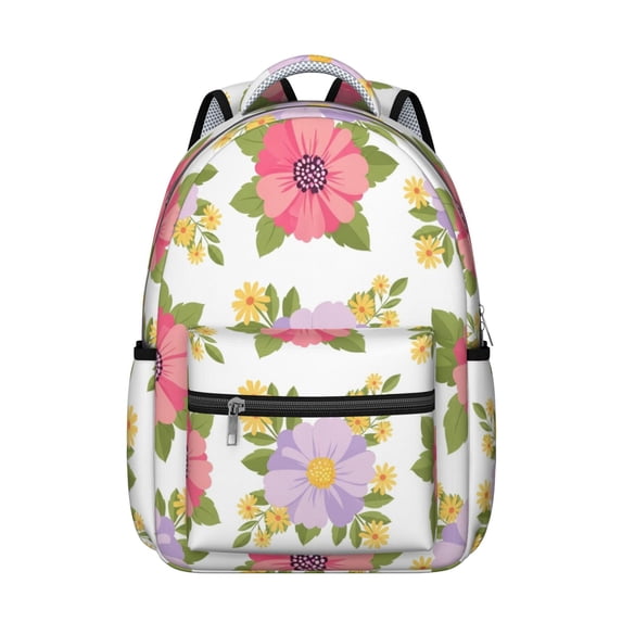 Pioneer Flower Floral Print Pattern Backpack for School, Cute School Bag with Adjustable Shoulder Straps and Padded Back, 15.3"x11"x7.1"