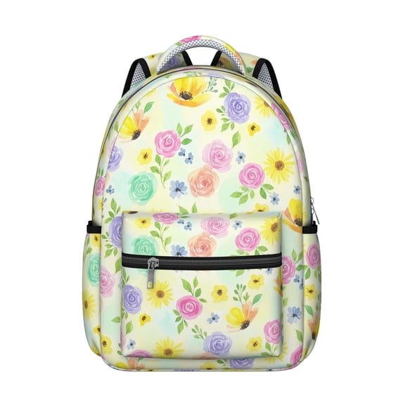 Pioneer Flower Floral Print Pattern Backpack for School, Cute School Bag with Adjustable Shoulder Straps and Padded Back, 15.3"x11"x7.1"