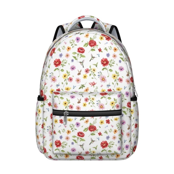 Pioneer Flower Floral Print Pattern Backpack for School, Cute School Bag with Adjustable Shoulder Straps and Padded Back, 15.3"x11"x7.1"