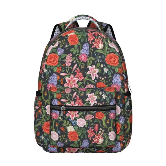 Pioneer Flower Floral Print Pattern Backpack for School, Cute School Bag with Adjustable Shoulder Straps and Padded Back, 15.3"x11"x7.1"