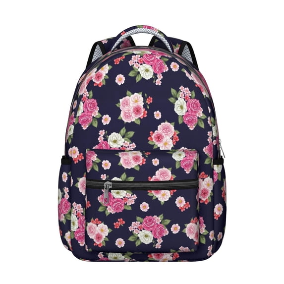 Pioneer Flower Floral Print Pattern Backpack for School, Cute School Bag with Adjustable Shoulder Straps and Padded Back, 15.3"x11"x7.1"